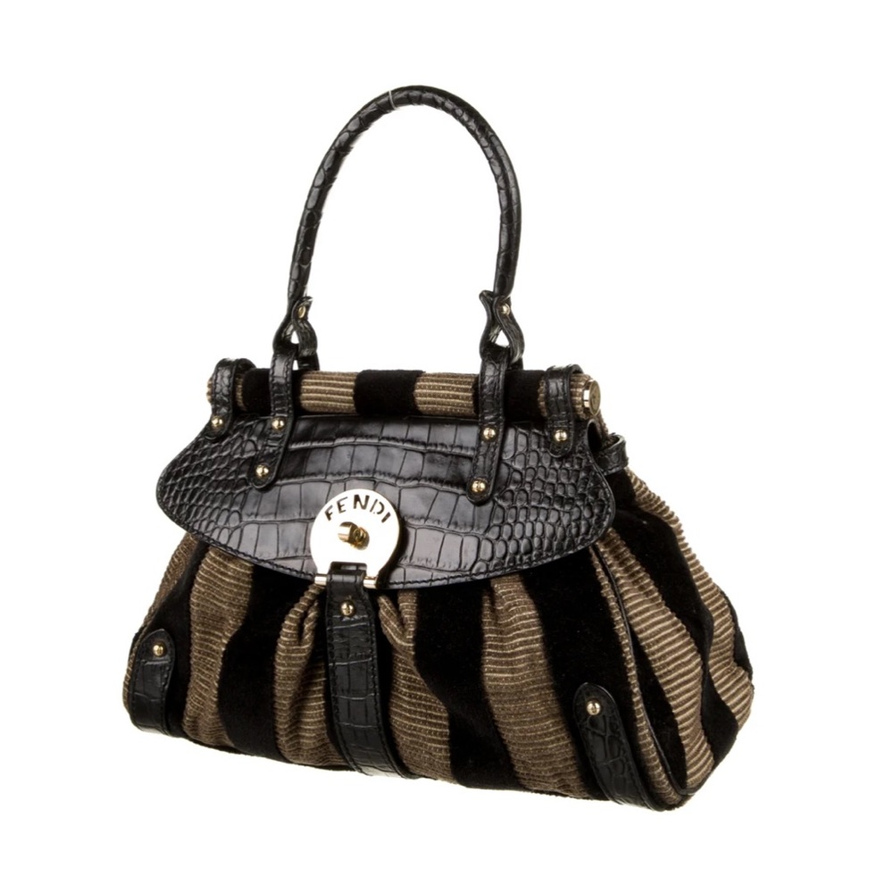 Fendi Black and Gold Striped Top Handle Bag - Picture 2 of 6
